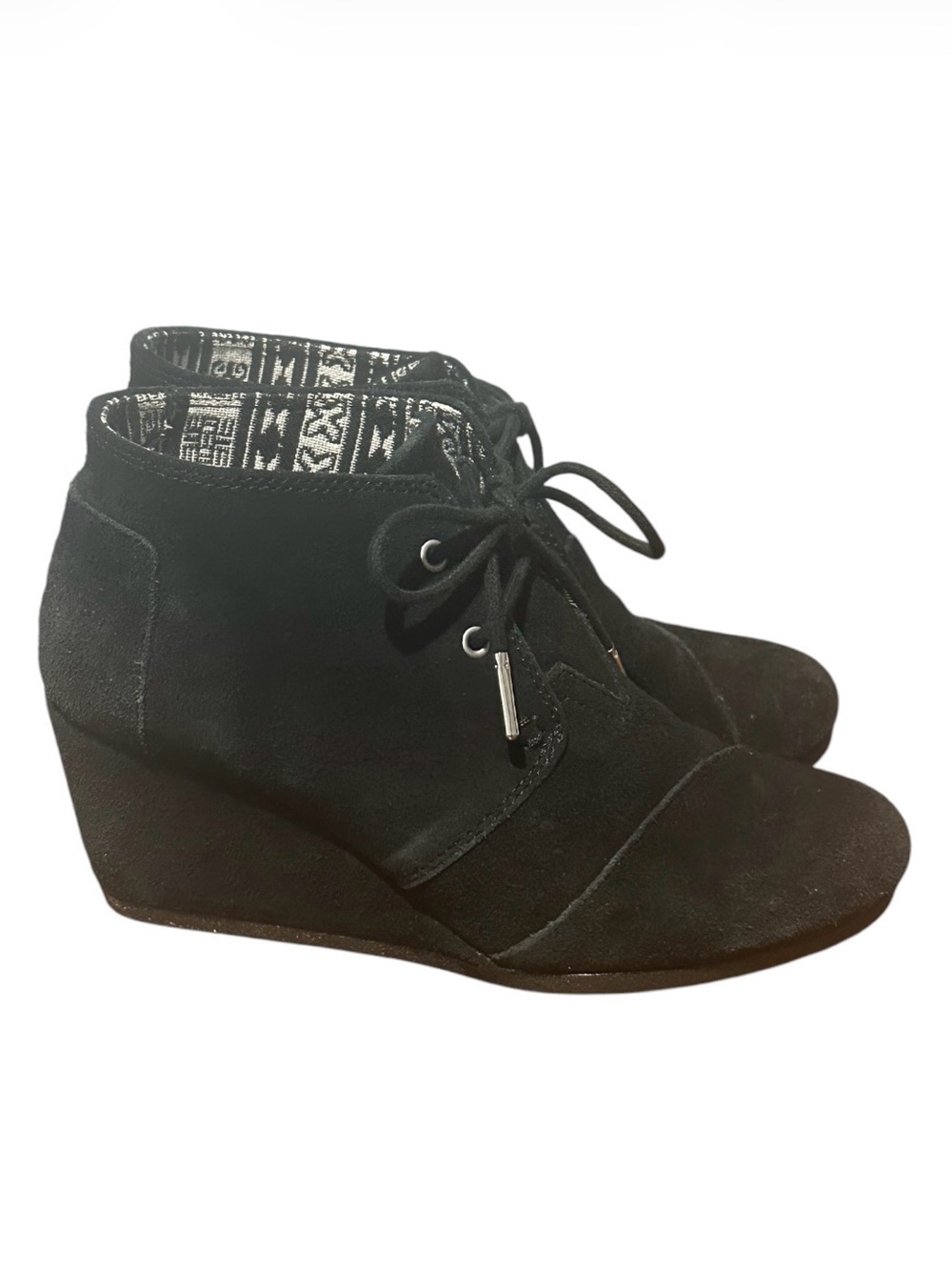 Toms Black Lace-Up Wedge Ankle Booties